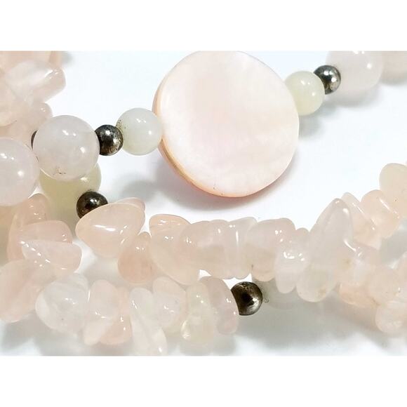 Rose Quartz Gemstone Beaded Necklace Silver Plated Clasp 1960s Vintage - Picture 5 of 10